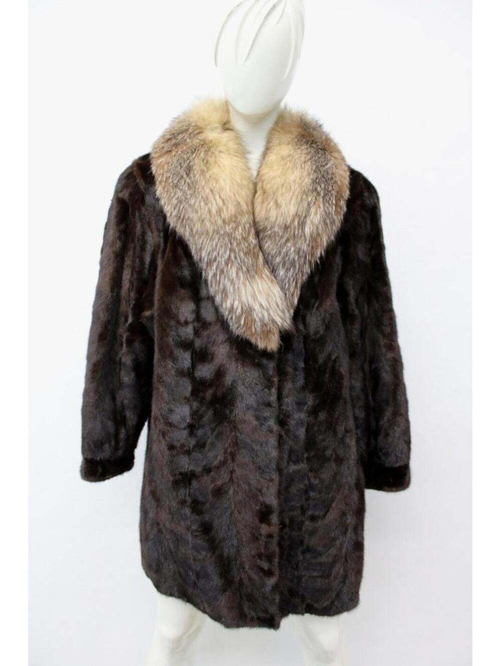Excellent Canadian Dark Ranch Mink & Fox Fur Coat Jacket Women Woman Size 10-12
